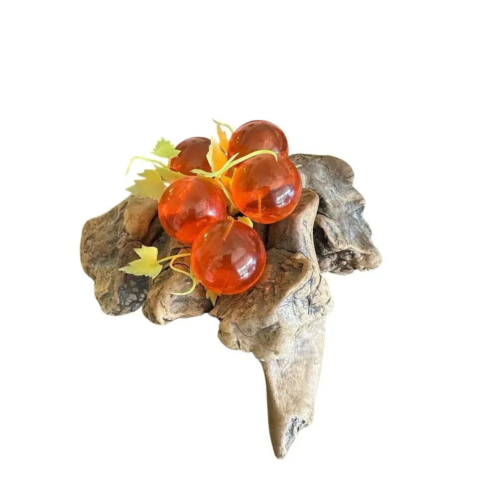 VTG 1960’s MCM Lucite Orange Grape Cluster On Driftwood Base 12x10x5 in